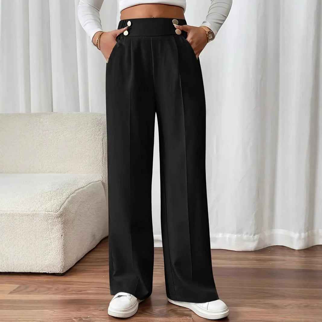 Straight-leg Pants Women's Special-interest Design Solid Color