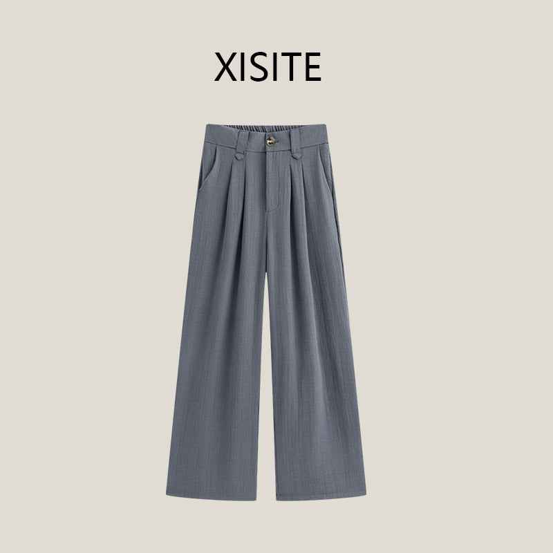 Casual Anti-wrinkle Thin High Waist Slimming And Straight Draping Cotton Linen Wide Leg Pants Long