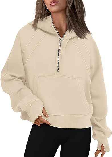 Women's Fashion Simple Half Zipper Hooded Sweatshirt Loose Sweater