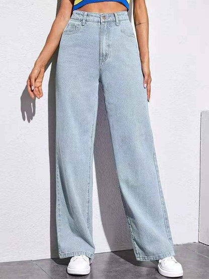 Washed Fashion Straight Jeans Women's Mid Waist