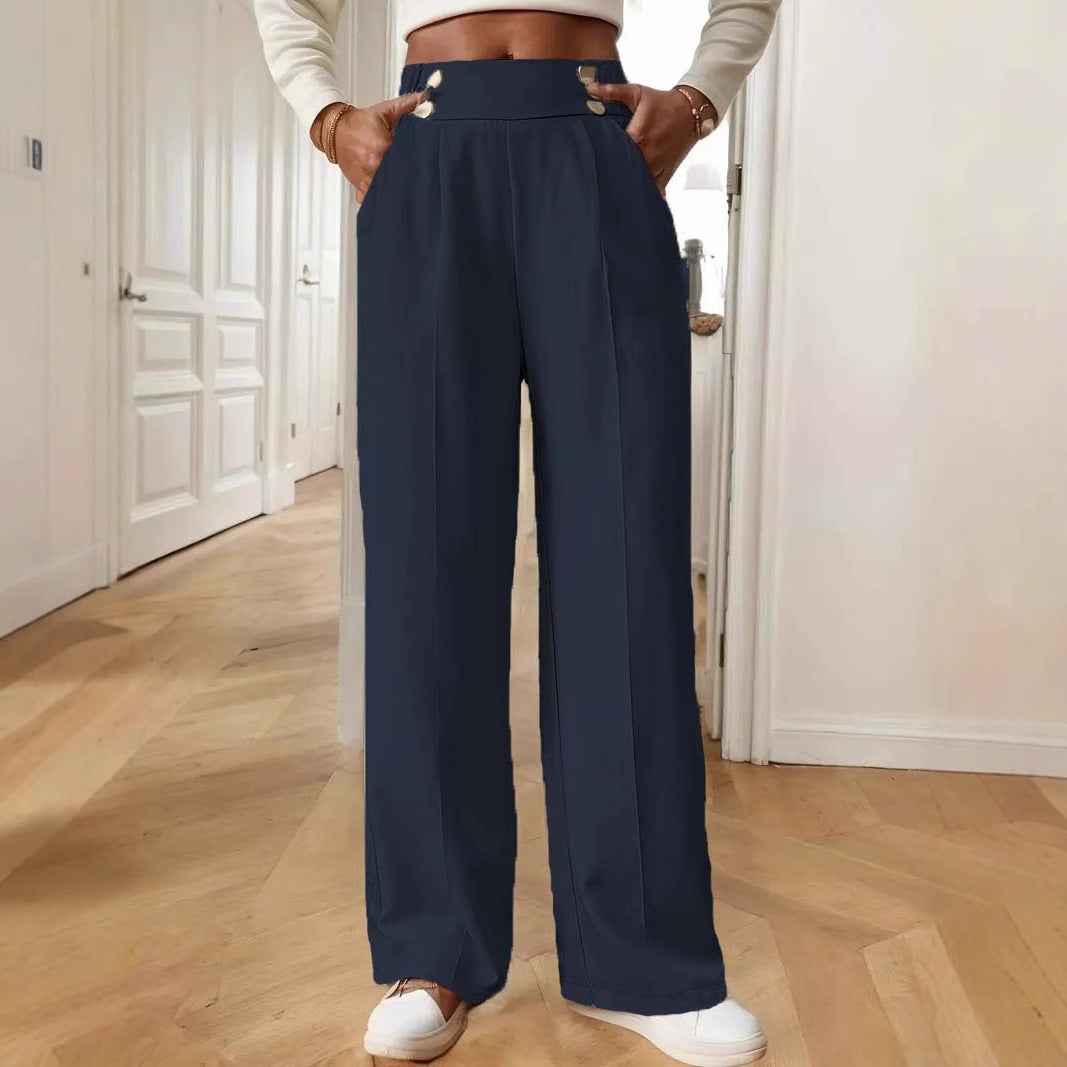 Straight-leg Pants Women's Special-interest Design Solid Color