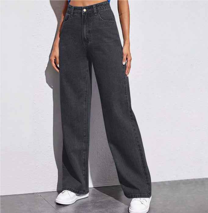 Washed Fashion Straight Jeans Women's Mid Waist
