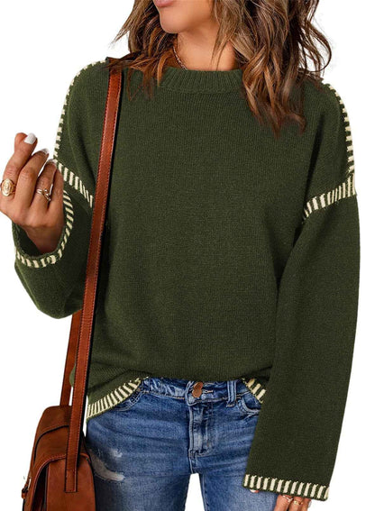 Women's Sweater Thread Patchwork Knitting Pullover Crew Neck