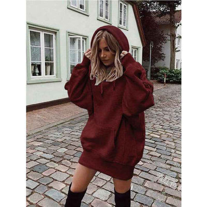 Women's hooded loose long sleeve thick sweater