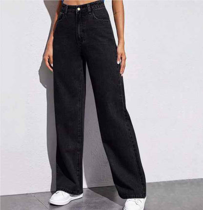 Washed Fashion Straight Jeans Women's Mid Waist