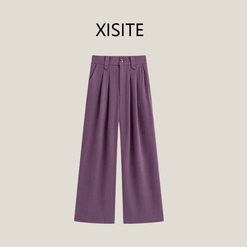 Casual Anti-wrinkle Thin High Waist Slimming And Straight Draping Cotton Linen Wide Leg Pants Long
