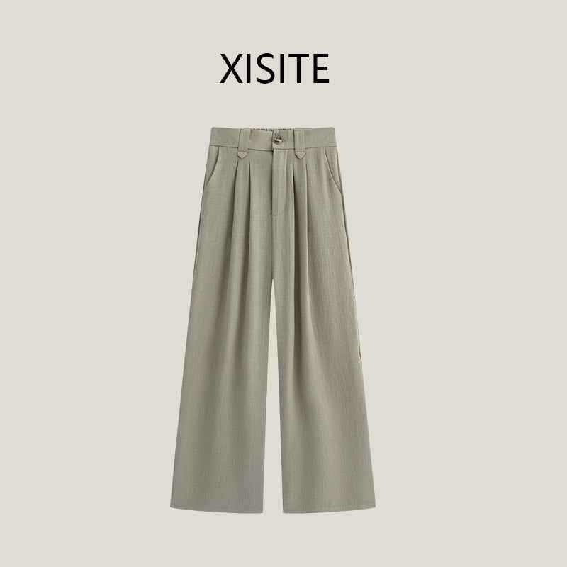 Casual Anti-wrinkle Thin High Waist Slimming And Straight Draping Cotton Linen Wide Leg Pants Long