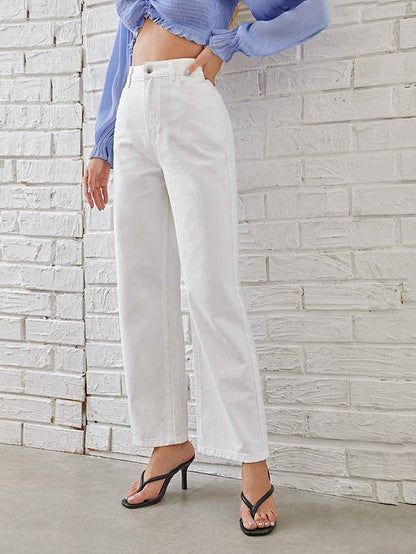 Washed Fashion Straight Jeans Women's Mid Waist