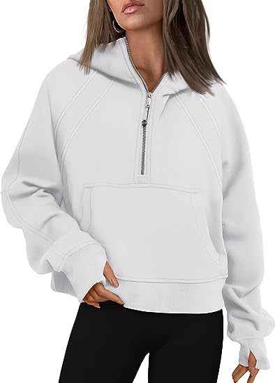 Women's Fashion Simple Half Zipper Hooded Sweatshirt Loose Sweater