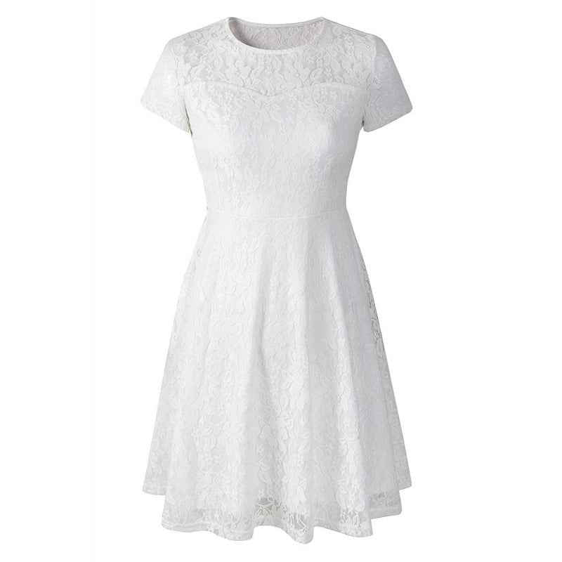 Round Neck Short Sleeve Lace Dress
