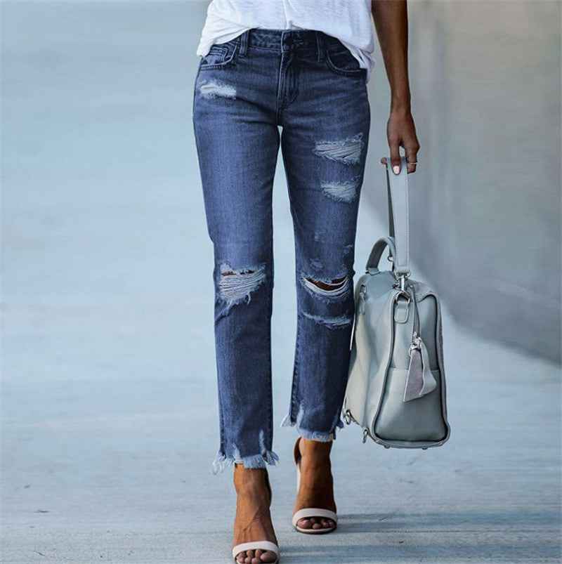 Women's Plus Size Ripped Jeans Trousers