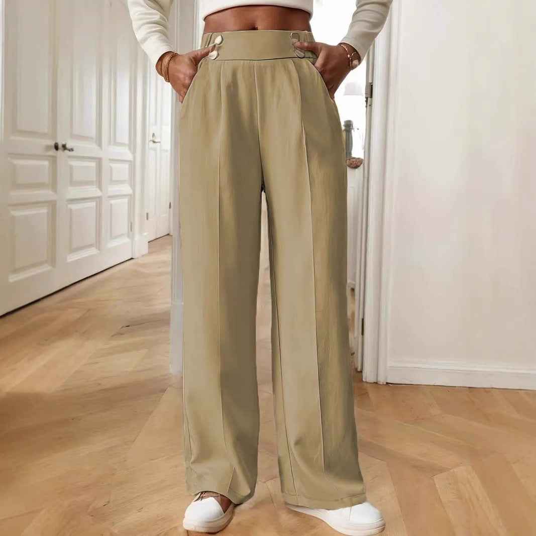 Straight-leg Pants Women's Special-interest Design Solid Color