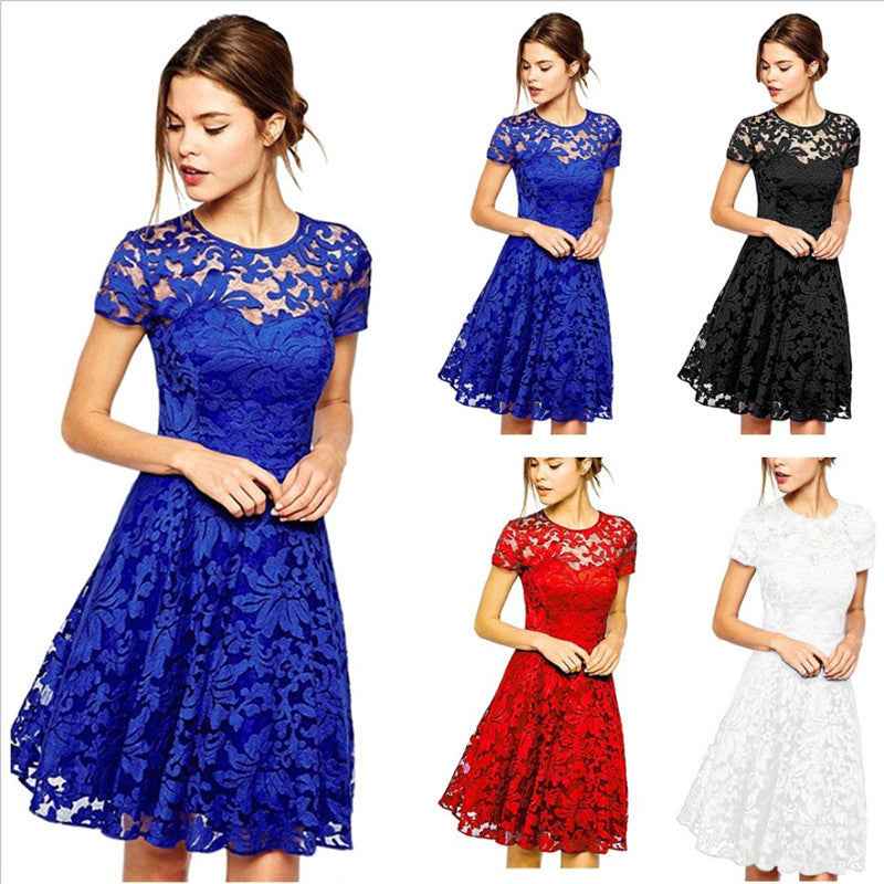 Round Neck Short Sleeve Lace Dress