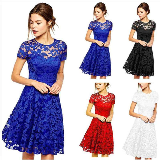 Round Neck Short Sleeve Lace Dress